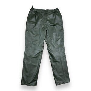 Vintage Y2K Manart Olive Army Green Smooth Leather Classic Fit Pants Size 18